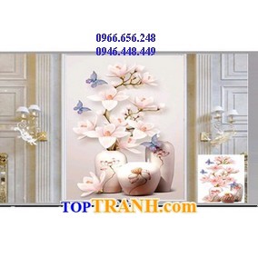 Tranh thêu bình hoa khoe sắc